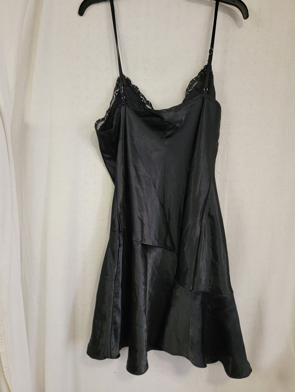 delicates Black Satin Lace-Trim Slip Dress Size Large